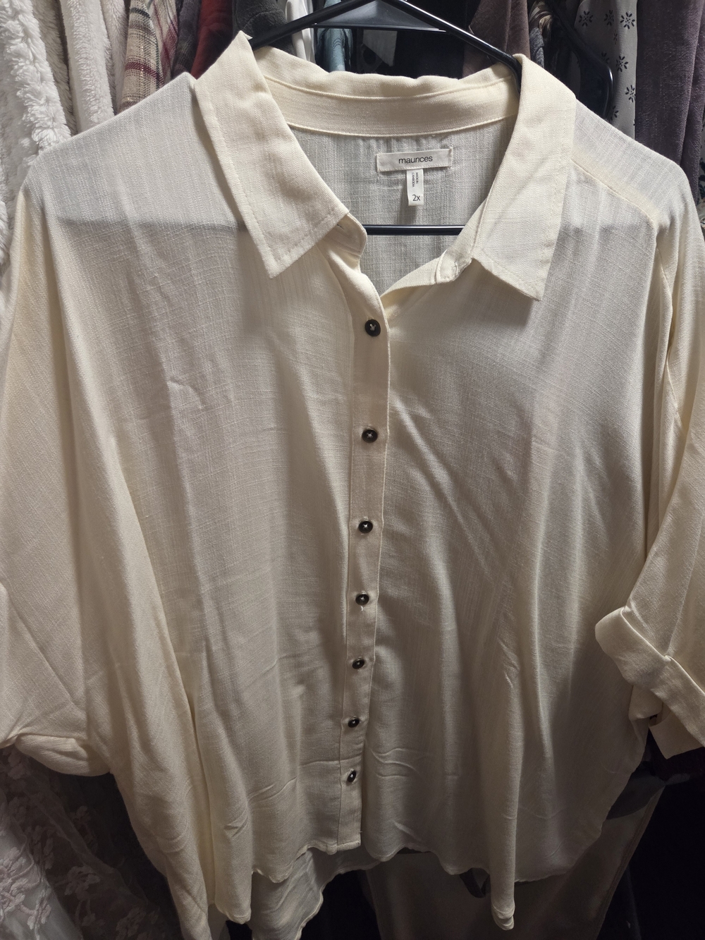 Maurices Light Cream Relaxed Button-Down Shirt